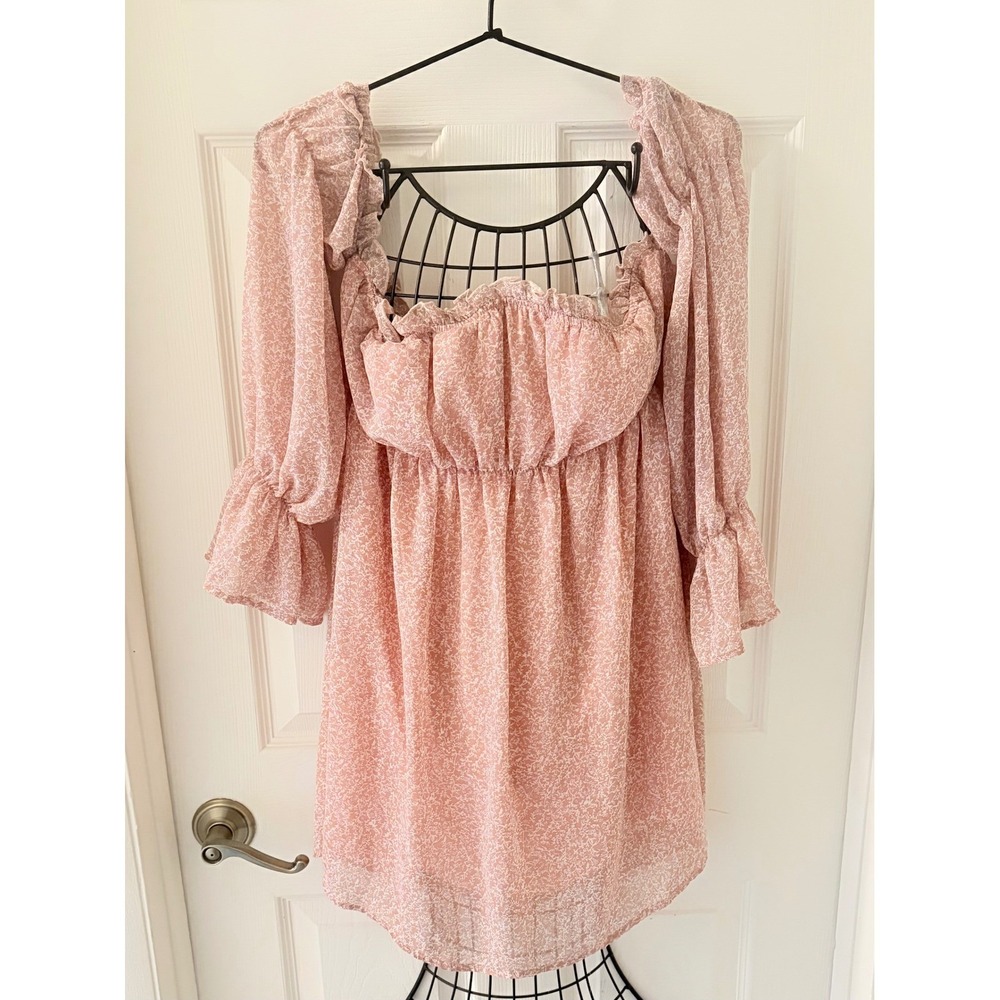 Better Be Pink Floral Off Shoulder Ruffle Sleeve Mini Dress Large Romantic